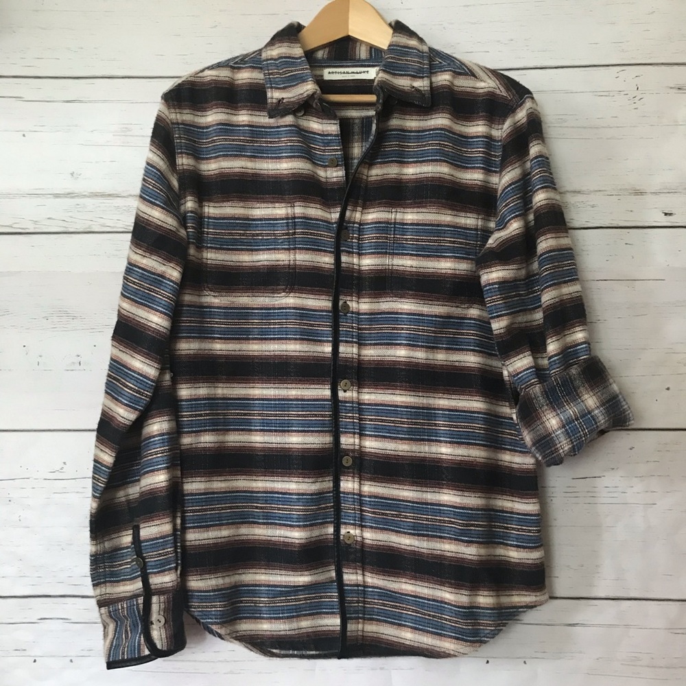 Artisan de Luxe leather trim flannel shirt